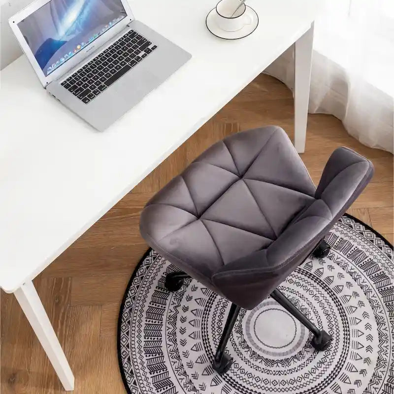 Chaise de bureau pivotante en velours capitonné avec vérin à gaz