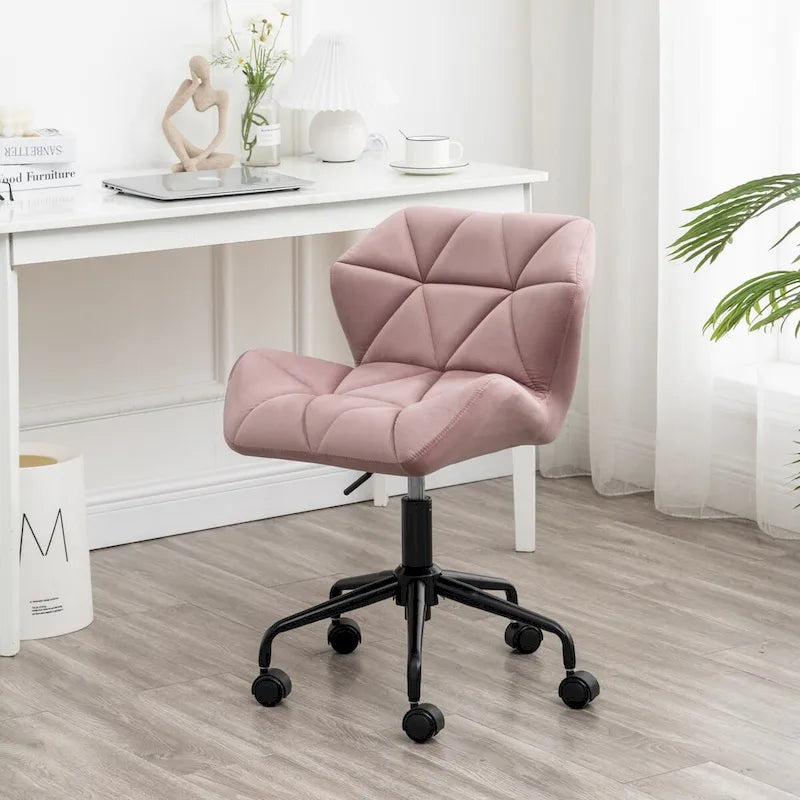 Chaise de bureau pivotante en velours capitonné avec vérin à gaz