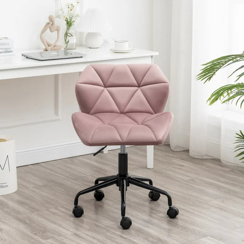 Chaise de bureau pivotante en velours capitonné avec vérin à gaz