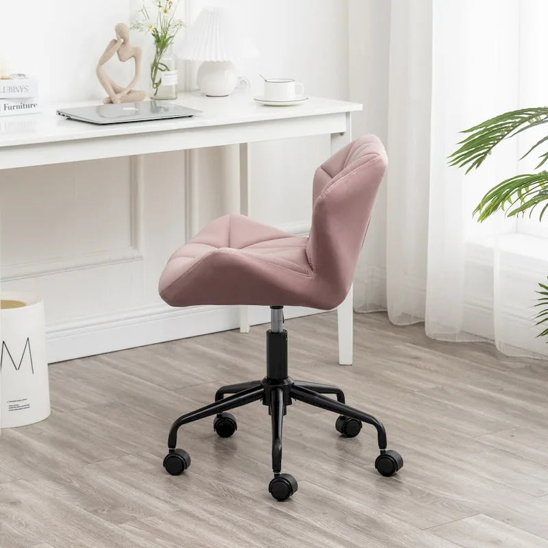 Chaise de bureau pivotante en velours capitonné avec vérin à gaz