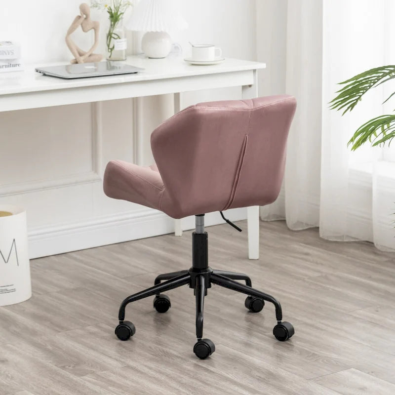 Chaise de bureau pivotante en velours capitonné avec vérin à gaz