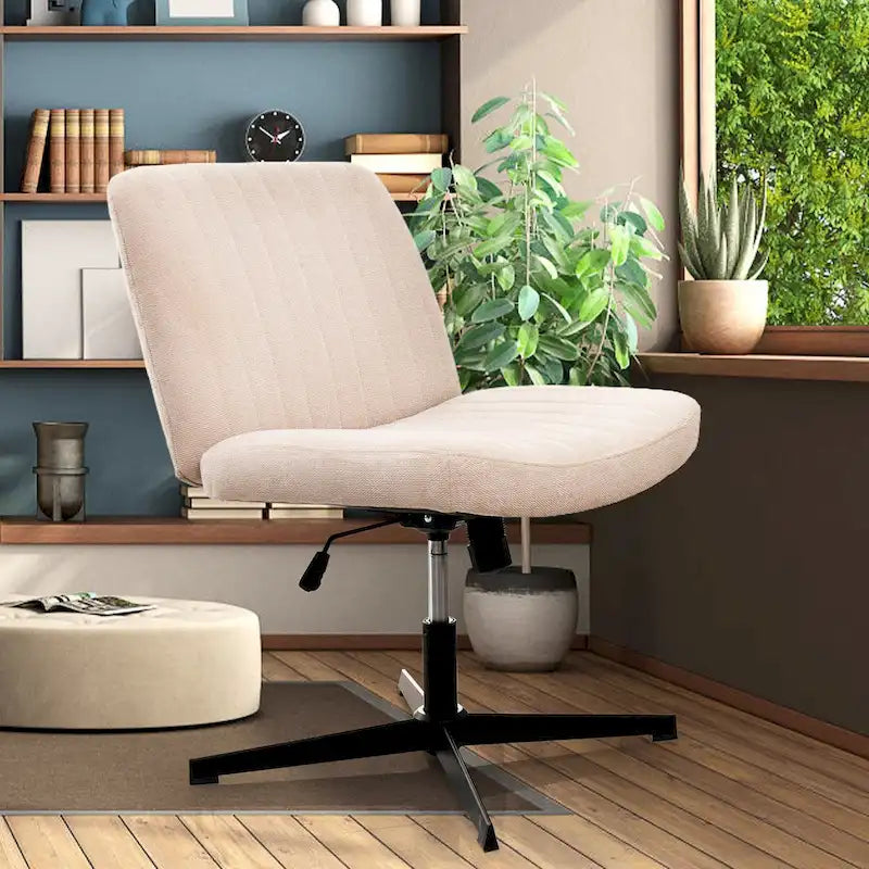 Chaise de bureau pivotante sans accoudoirs à dossier capitonné à larges canaux - Compatible avec la position jambes croisées