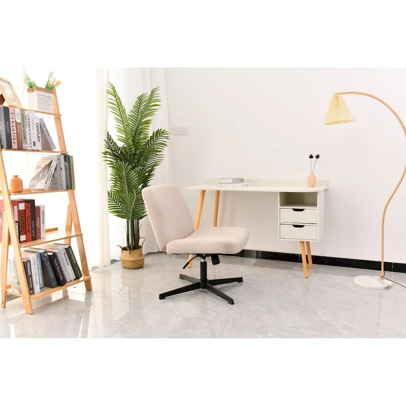 Chaise de bureau pivotante sans accoudoirs à dossier capitonné à larges canaux - Compatible avec la position jambes croisées