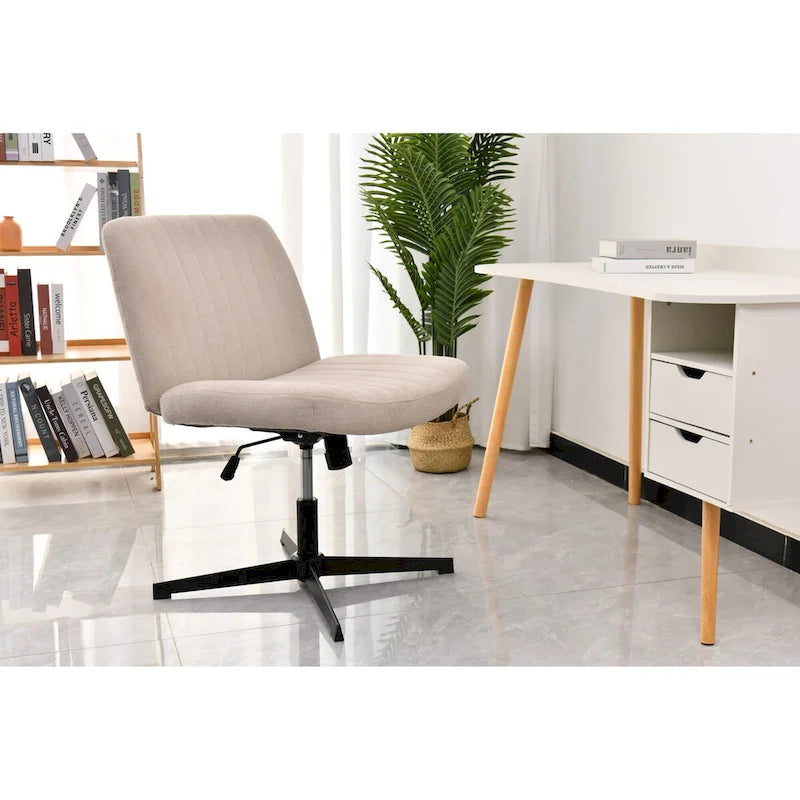 Chaise de bureau pivotante sans accoudoirs à dossier capitonné à larges canaux - Compatible avec la position jambes croisées